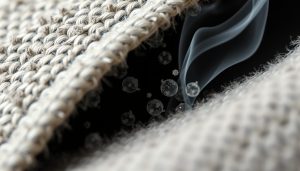 Cigarettrök som tränger in i möbeltyg sett i närbild