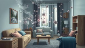 Cigarettrök som tränger in i väggar och möbler i en lägenhet