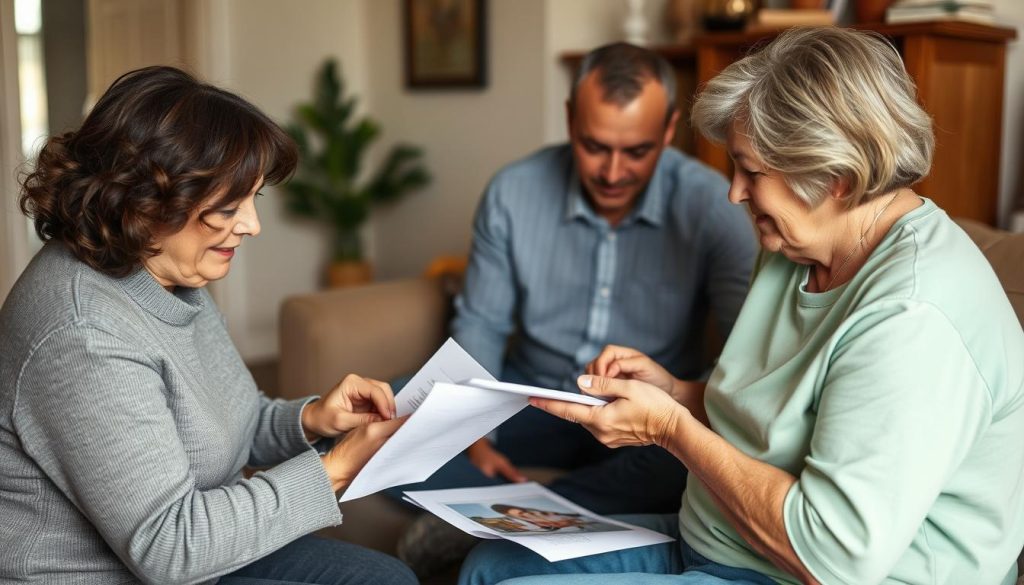 Familjemedlemmar som diskuterar hantering av dödsbo med nikotinskador