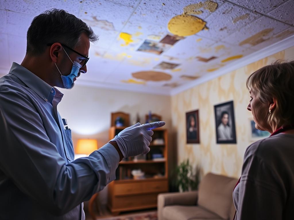 Person som inspekterar nikotinskador i ett dödsbo med hjälp av UV-lampa