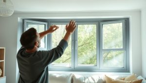 Person som öppnar fönster för att ventilera ut rök ur en lägenhet