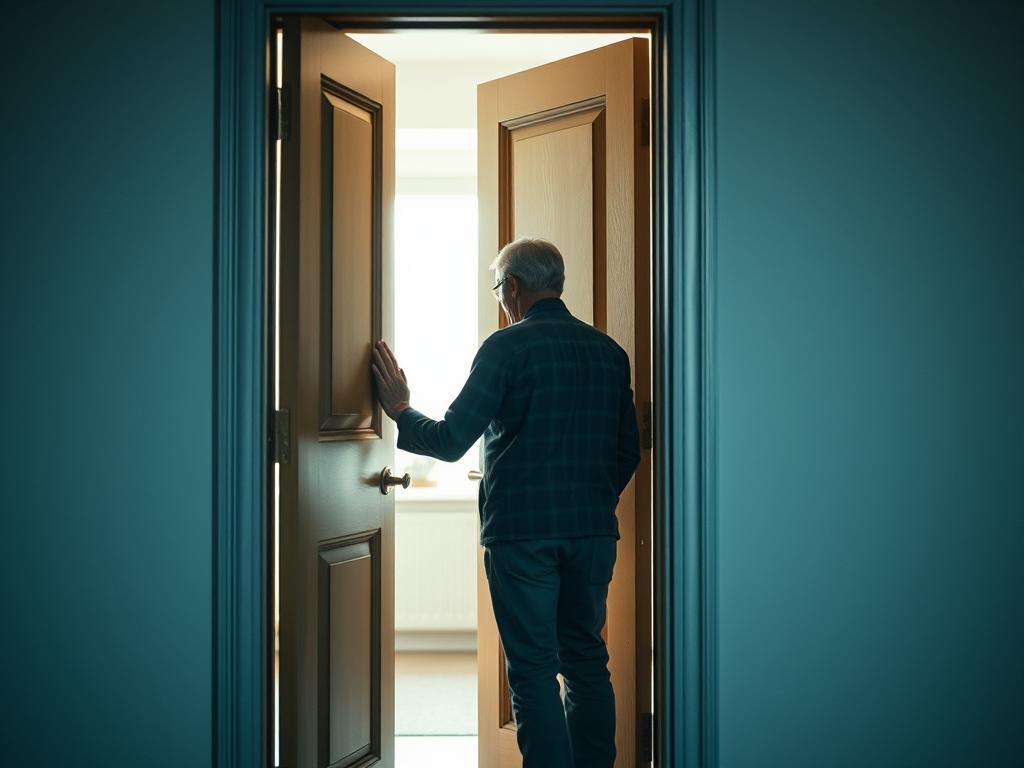 En person som öppnar dörren till en avlidens bostad med respekt
