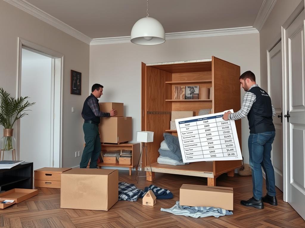 Flyttfirma som tömmer en lägenhet i Stockholm med prislapp
