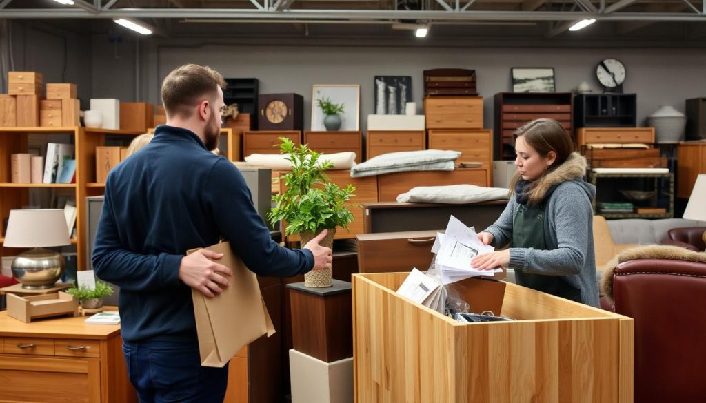 Möbler som doneras till second hand-butik i Stockholm