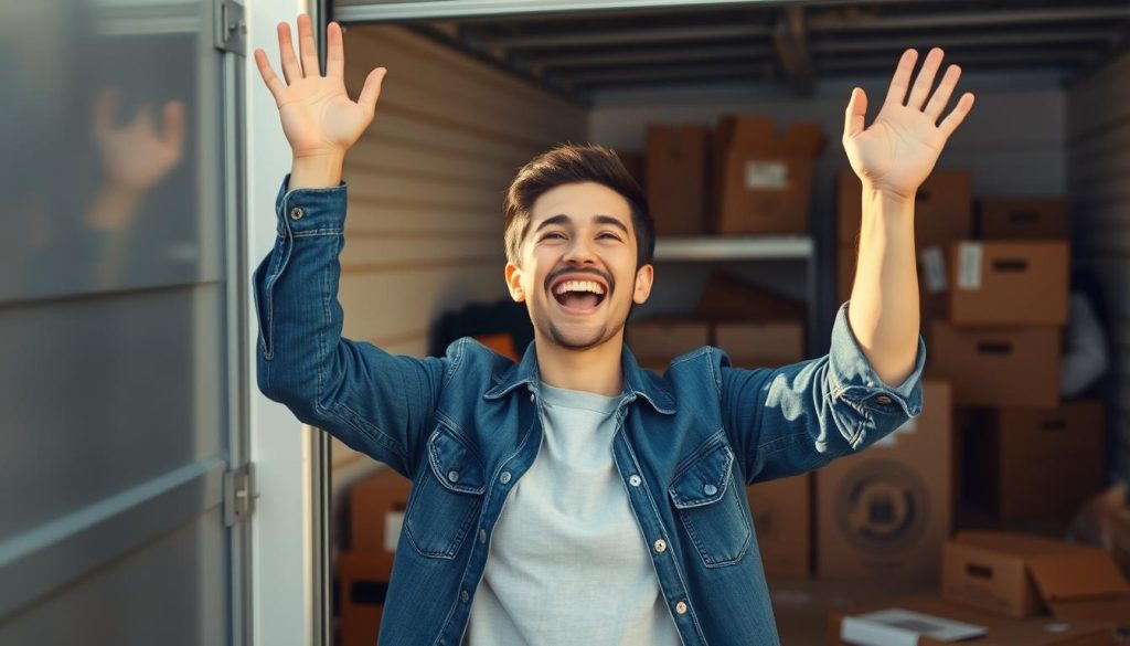 Person som firar efter att ha tömt förråd framgångsrikt