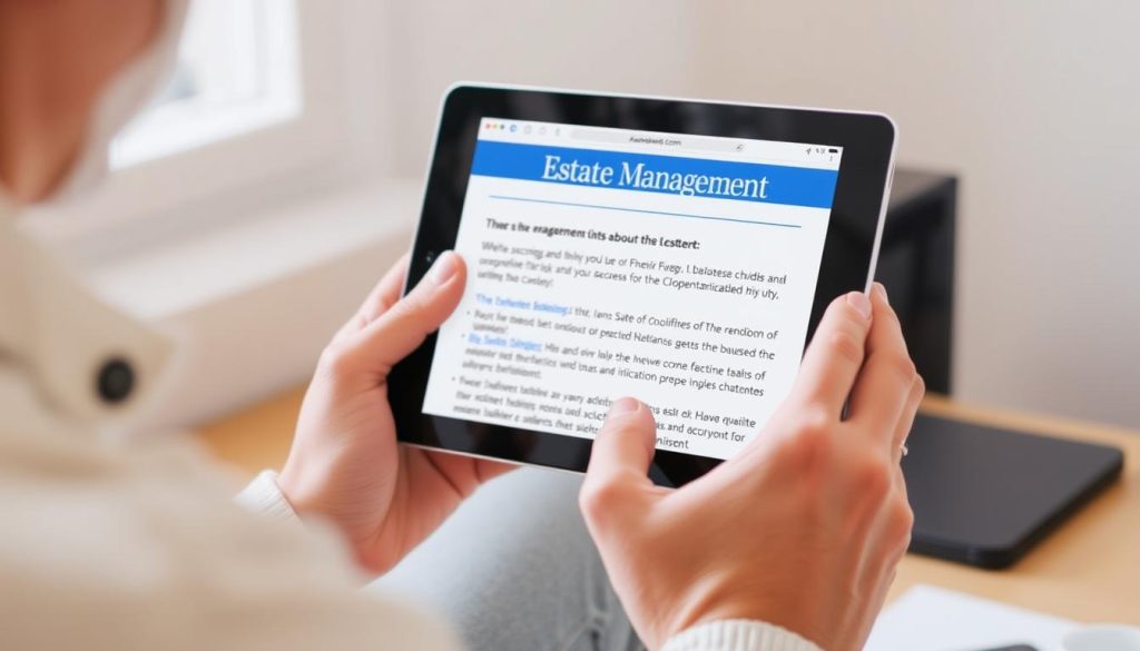 Person som läser information om dödsbohantering