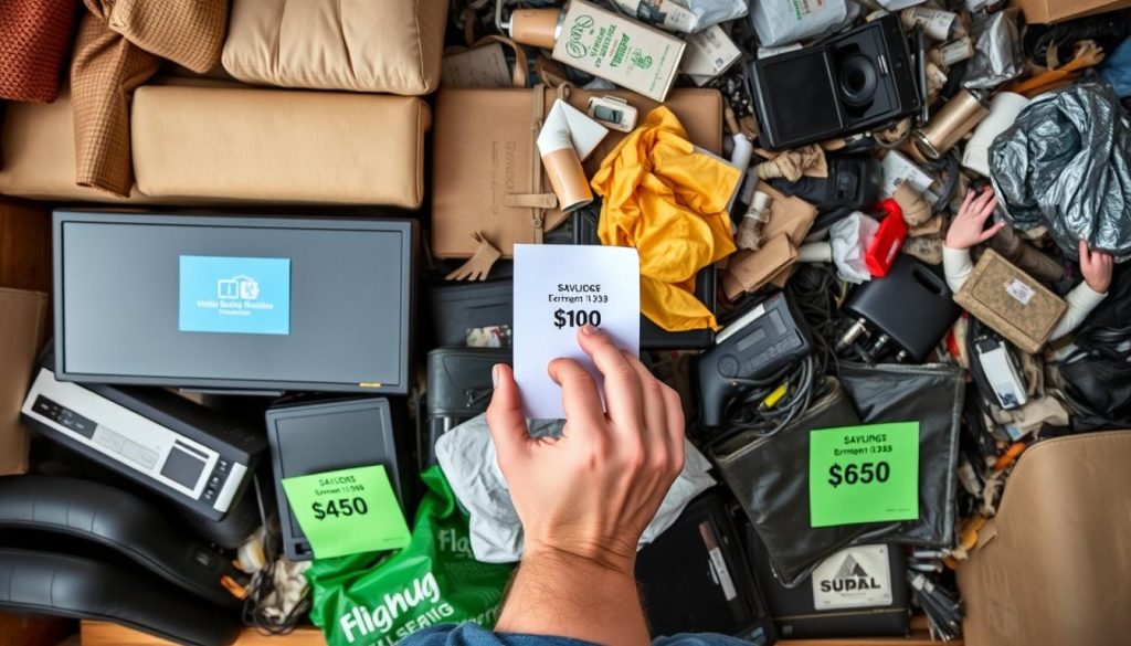 Person som sorterar avfall för att spara pengar på bortforsling av skräp