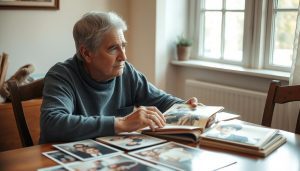 Person som tittar på gamla fotografier vid tömning av hus efter dödsfall
