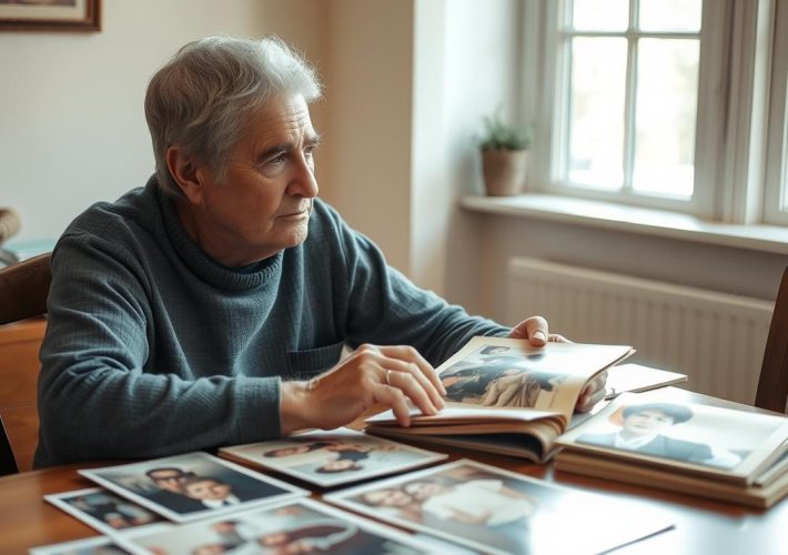Person som tittar på gamla fotografier vid tömning av hus efter dödsfall